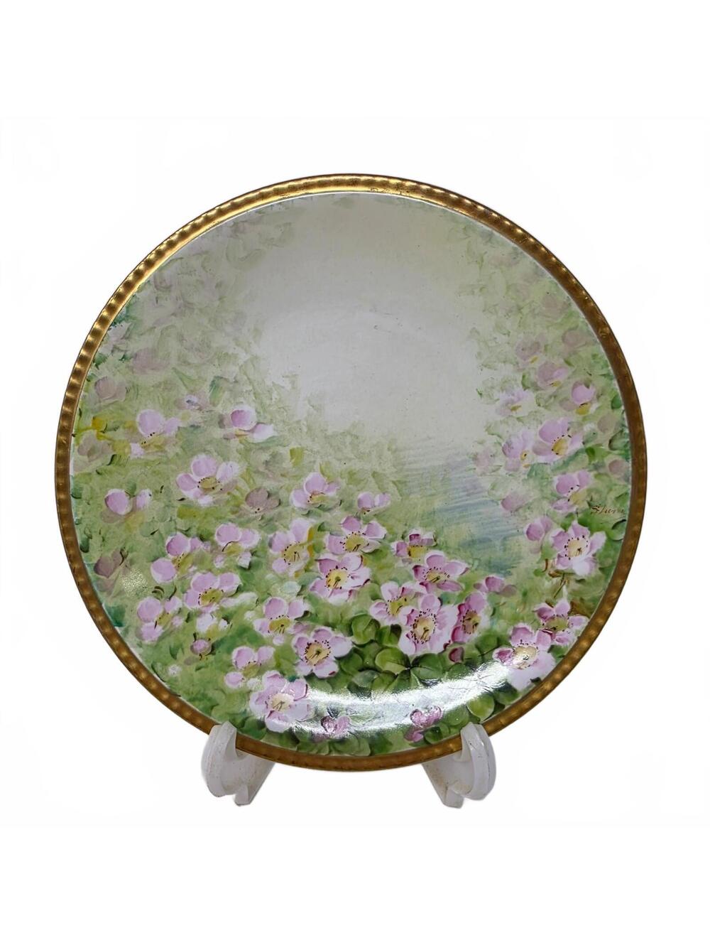 Vintage Richard Ginori Hand Painted Pink Rose Plate 8.5" Artist Signed